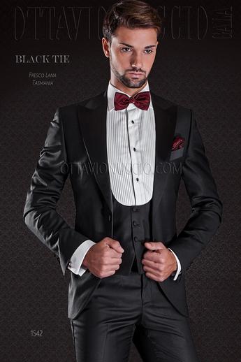 ONGala 1542 - Esmoquin negro pura lana con solapa de raso