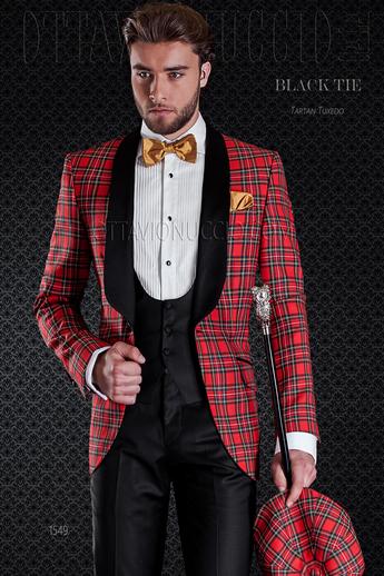 ONGala 1549 - Esmoquin tartán rojo con pantalón negro