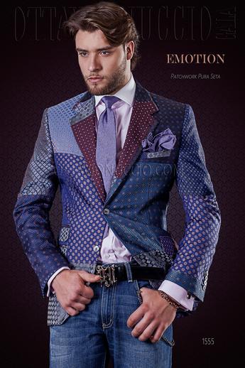 ONGala 1555 - Chaqueta patchwork en pura seda microdiseño