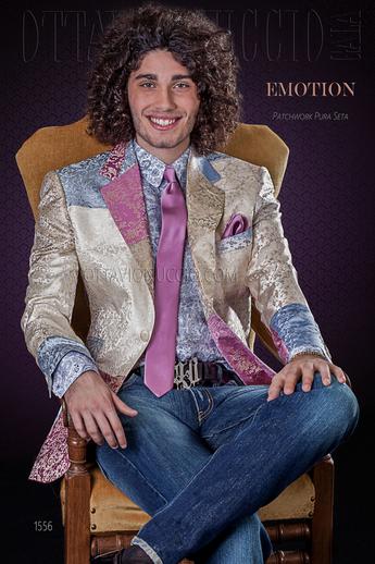 ONGala 1556 - Chaqueta patchwork en pura seda en tono claros
