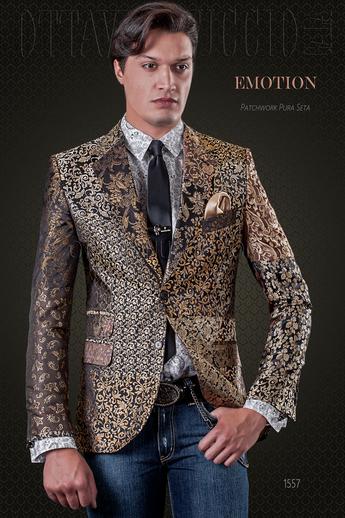 ONGala 1557 - Blazer hombre patchwork en pura seda dorada