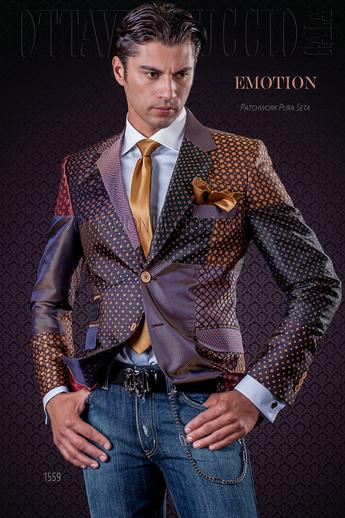 ONGala 1559 - Blazer hombre patchwork en pura seda microdiseño