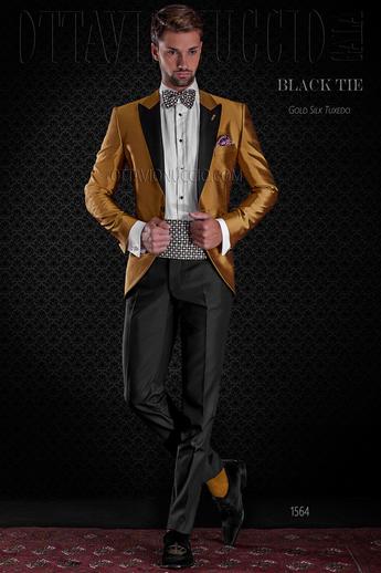 ONGala 1564 - Esmoquin dorado shantung seda con pantalón negro