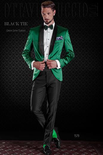 ONGala 1579 - Chaqueta esmoquin verde esmeralda con brillo y pantalón negro