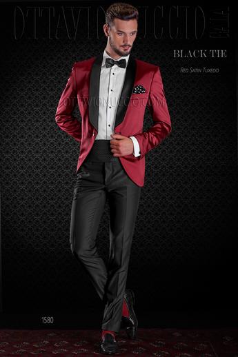 ONGala 1580 - Esmoquin rojo con pantalón negro