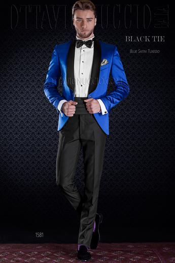ONGala 1581 - Esmoquin azul eléctrico con pantalón negro