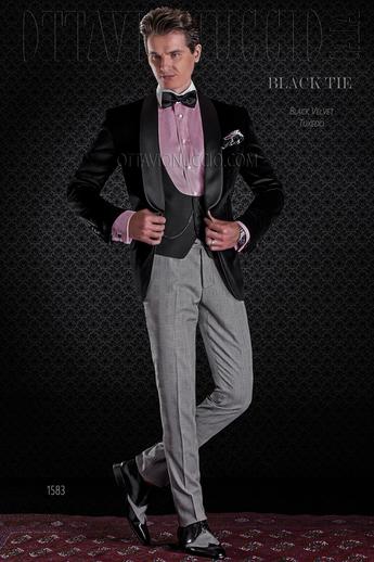 ONGala 1583 - Esmoquin negro terciopelo con pantalón negro