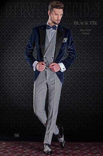 ONGala 1585 - Esmoquin azul terciopelo con pantalón negro