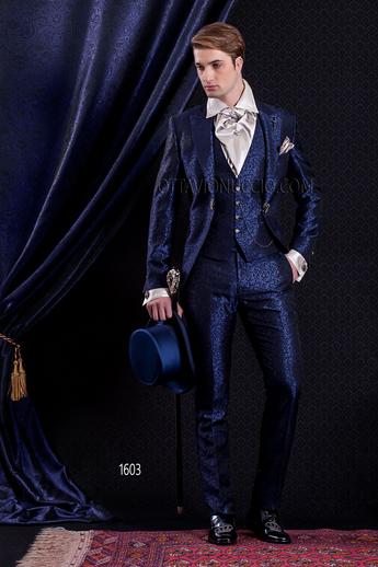 ONGala 1603 - Traje italiano de novio barroco azul damascado