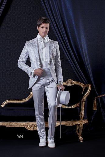 ONGala 1614 - Traje de novio barroco redingote jacquard gris claro