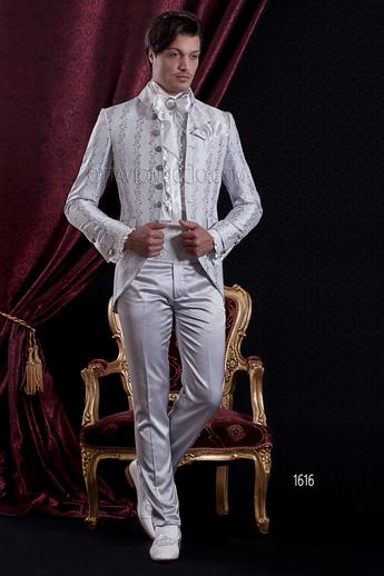 ONGala 1616 - Traje de novio barroco modelo redingote damascado gris claro