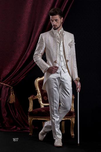 ONGala 1617 - Traje de novio barroco coreana damascado marfil y oro