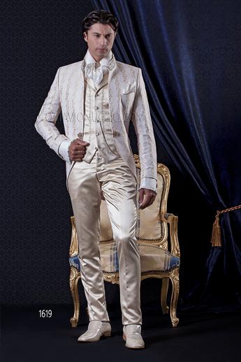 ONGala 1619 - Traje de novio barroco coreana damascada marfil y oro