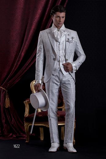 ONGala 1622 - Traje de novio barroco damascado gris perla con chaleco bordado