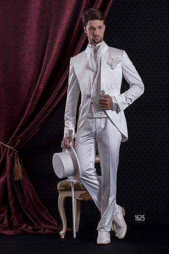 ONGala 1625 - Traje de novio barroco de raso blanco con chaleco jacquard