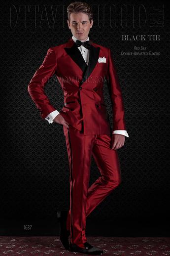 ONGala 1637 - Traje de novio cruzado rojo shantung