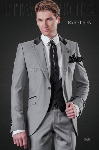 ONGala 1638 - Traje de novio gris perla con detalles negros
