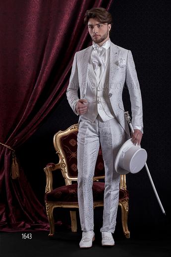 ONGala 1643 - Traje de novio redingote damascado gris perla