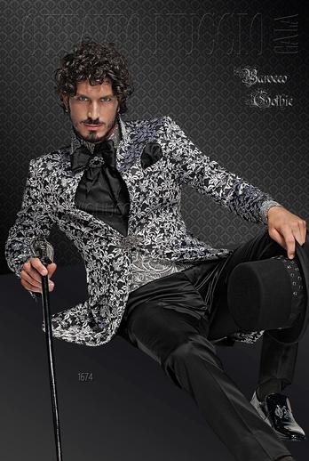 ONGala 1674 - Traje de novio gótico brocado negro y plata
