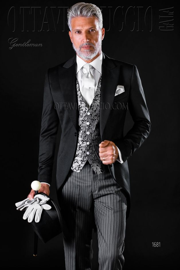 ONGala 1681 - Long tail black suit and striped pants