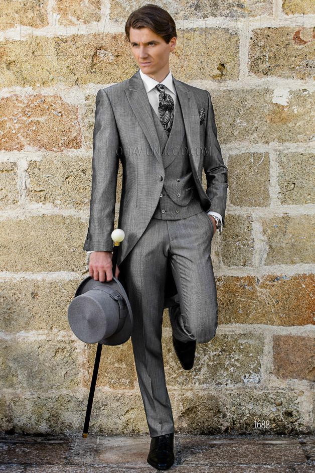 ONGala 1688 - Sharkskin gray peak lapel groom morning coat