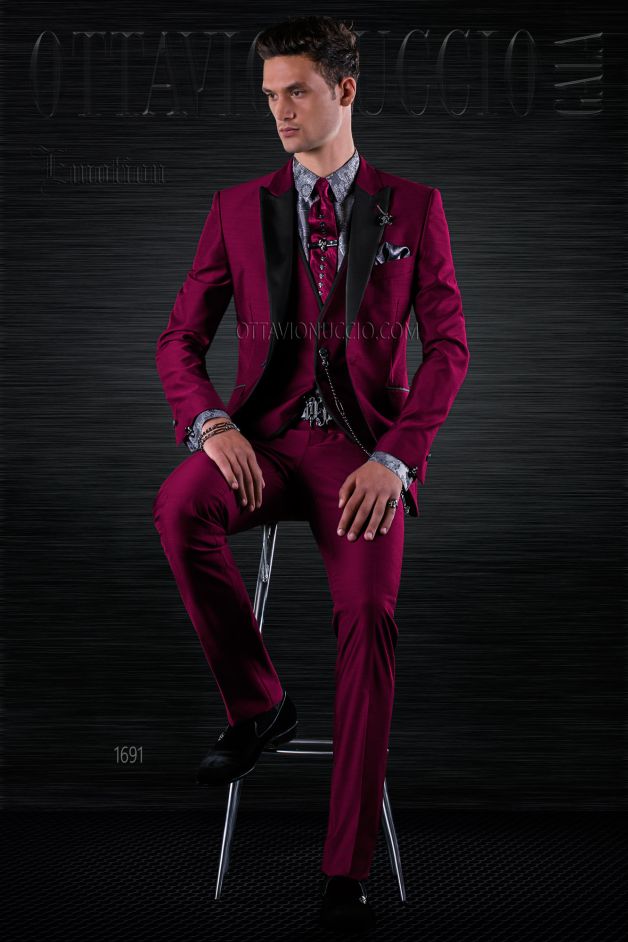 ONGala 1691 - Traje de novio granate mixto lana