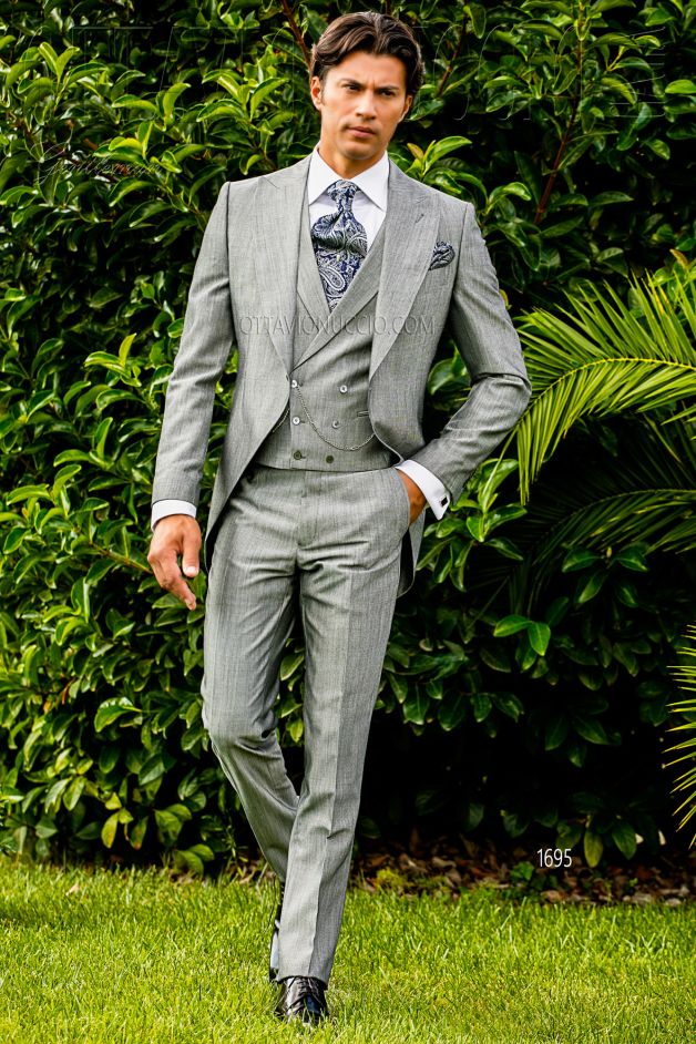 ONGala 1695 - Sharkskin gray Italian long tail suit