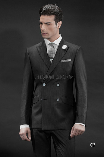 ONGala 17 - Traje italiano cruzado mixto viscosa raya diplomática negro