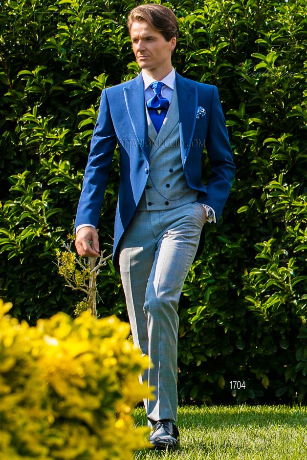 ONGala 1704 - Royal blue and gray peak lapel morning coat