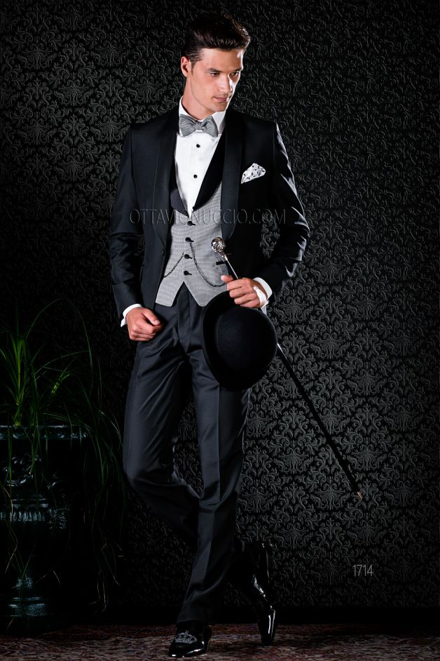 ONGala 1714 - Esmoquin negro con solapa chal mixto lana
