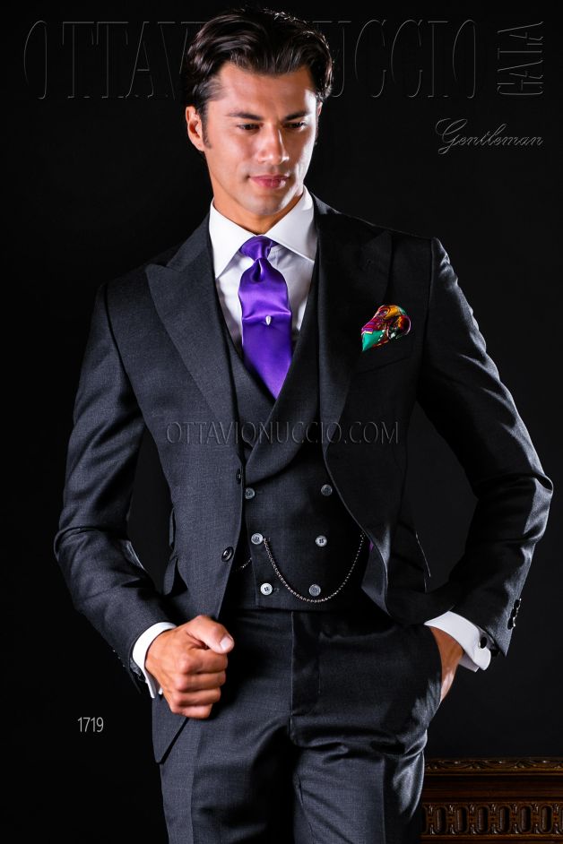 ONGala 1719 - Groom suit in charcoal gray pure wool