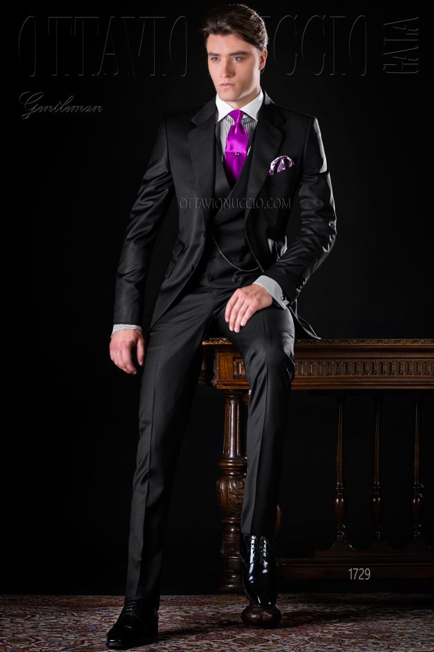 ONGala 1729 - Black notch lapel Italian luxury formal suit