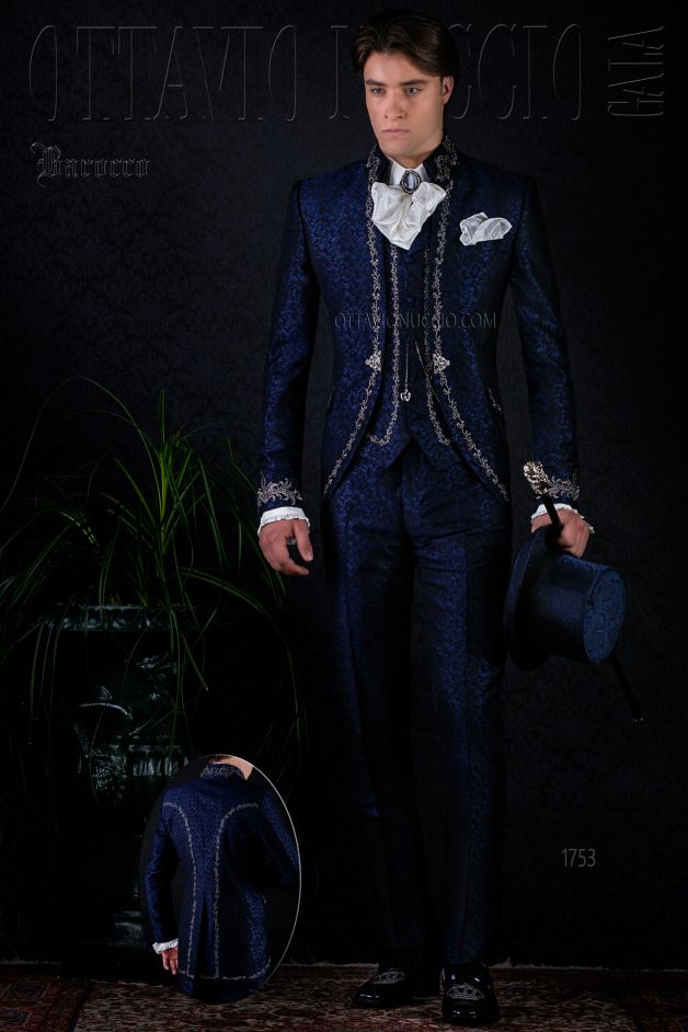 ONGala 1753 - Traje de novio barroco brocado azul con bordado plata