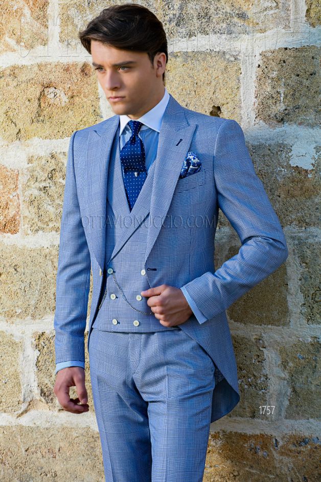 ONGala 1757 - Blue Prince of Wales short tail groom suit
