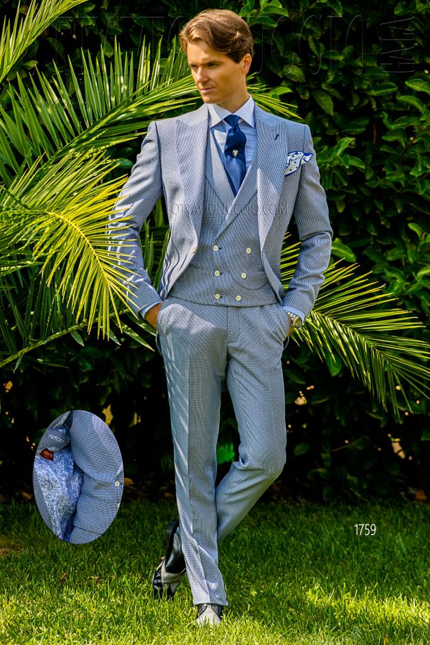 ONGala 1759 - Blue hounds tooth Italian short tail suit