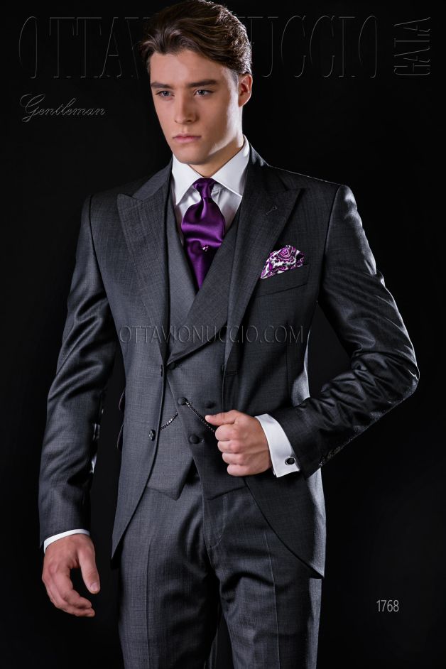 ONGala 1768 - Charcoal gray peak lapel Italian formal suit