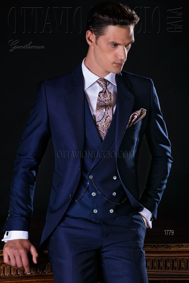 ONGala 1779 - Midnight blue mohair Alpaca wool groom suit