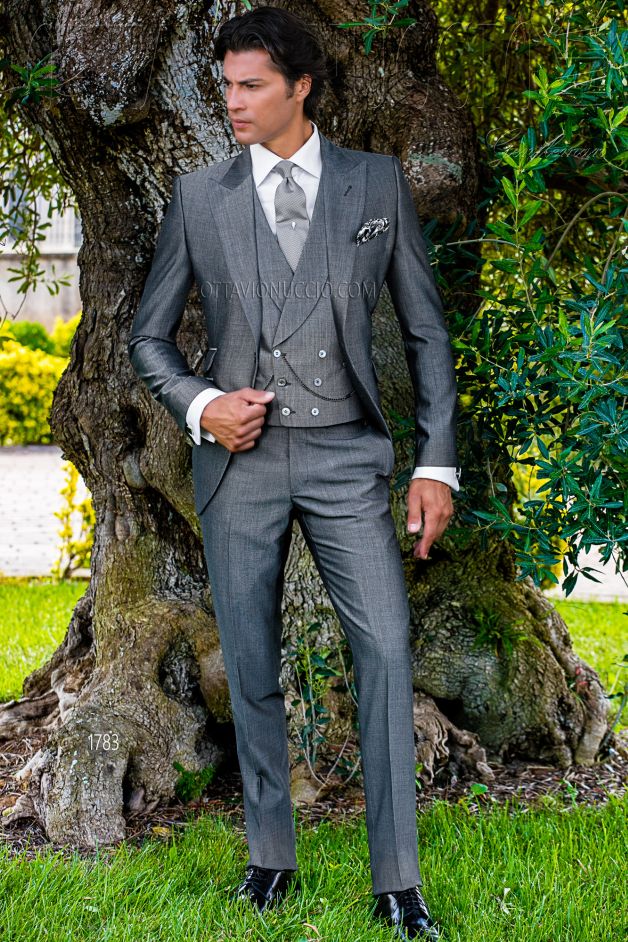 ONGala 1783 - Sharkskin gray peak lapel wedding suit