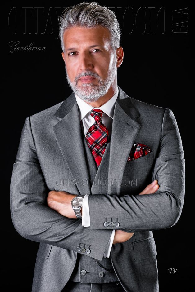 ONGala 1784 - Gray notch lapel Italian luxury formal suit