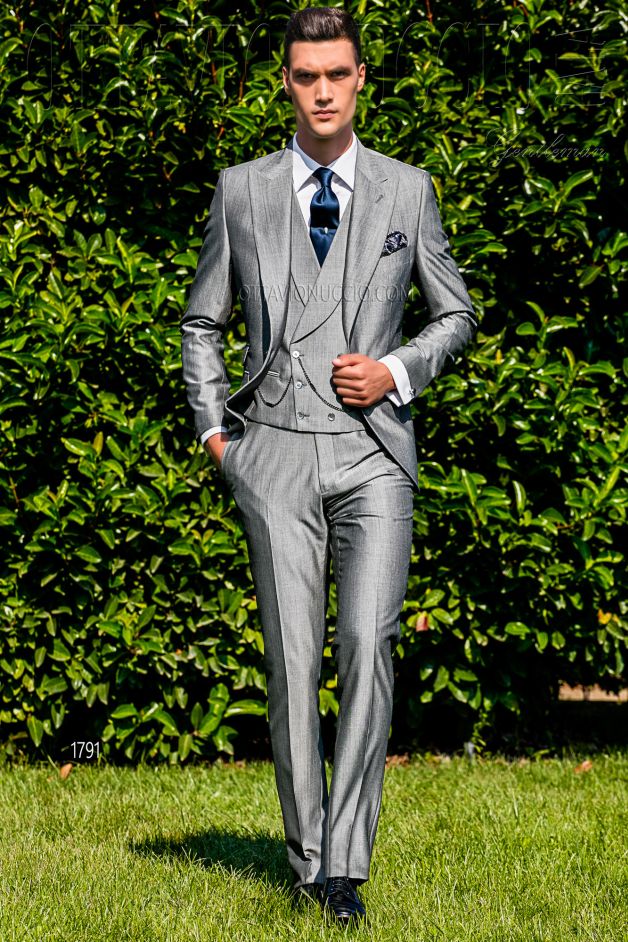 ONGala 1791 - Light gray peak lapel Italian luxury formal suit