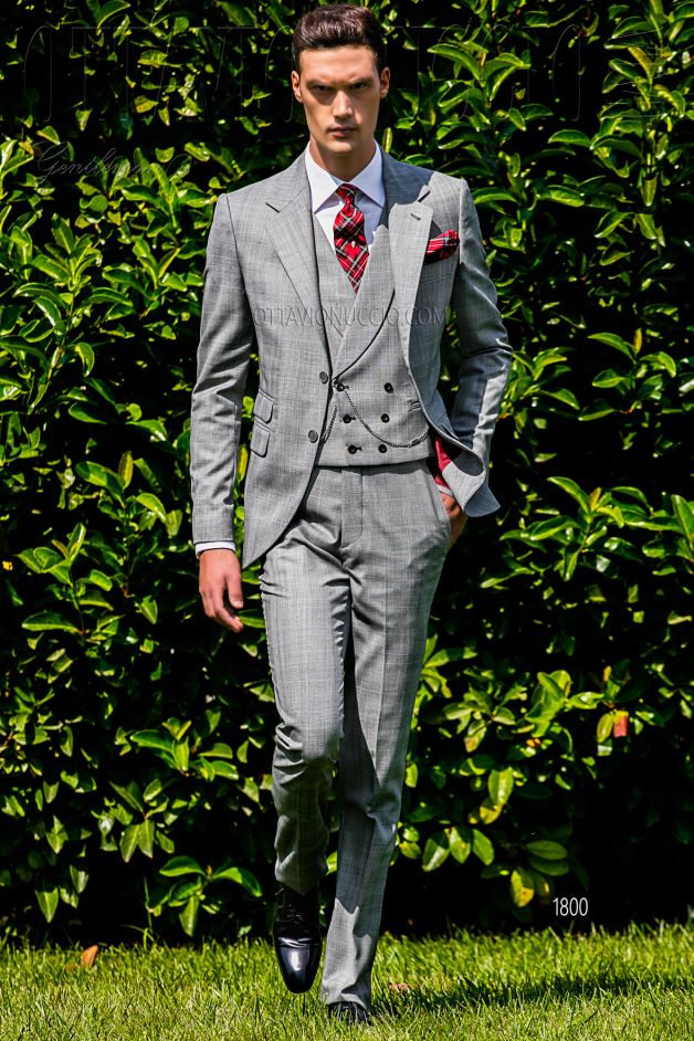 ONGala 1800 - Gray and red Prince of Wales groom suit