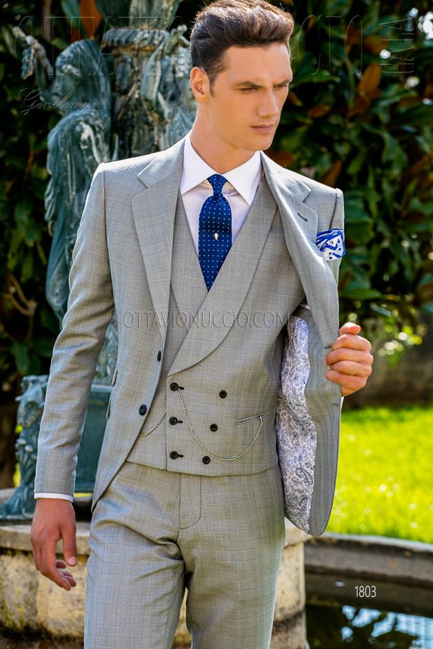 ONGala 1803 - Gray Prince of Wales Italian luxury groom suit