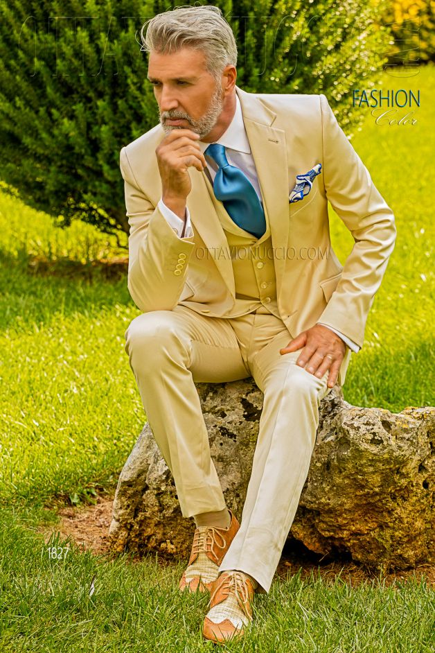 ONGala 1827 - Traje italiano beige en raso de algodón