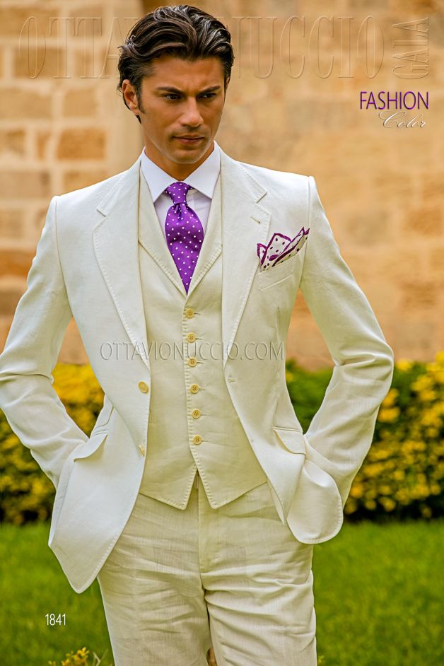 ONGala 1841 - Traje a medida blanco natural en puro lino