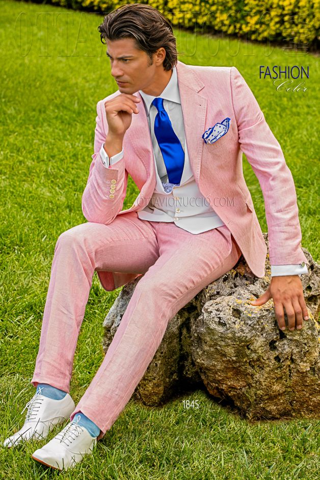 ONGala 1845 - Traje italiano rosa de lino metalizado