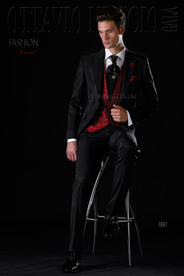ONGala 1861 - Traje de novio semilevita negro microdiseño