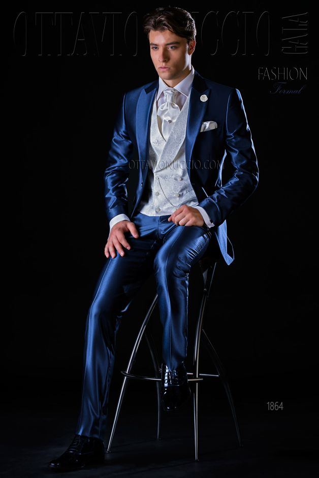 ONGala 1864 - Traje de novio azul royal slim con solapa de pico