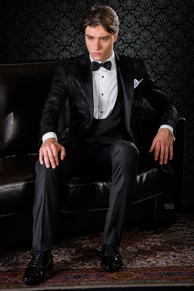 ONGala 1868 - Esmoquin negro en jacquard mixto seda lana