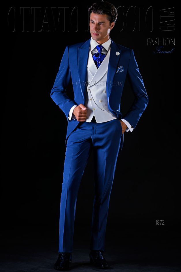 ONGala 1872 - Traje de novio semilevita azul royal mixto lana