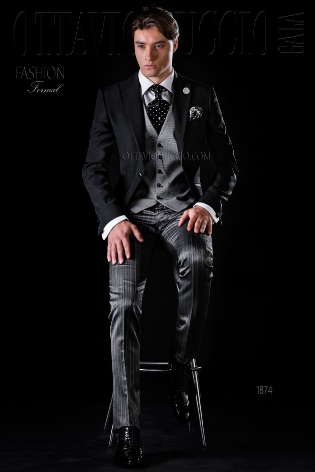 ONGala 1874 - Chaqueta slim negra con pantalón gris de rayas